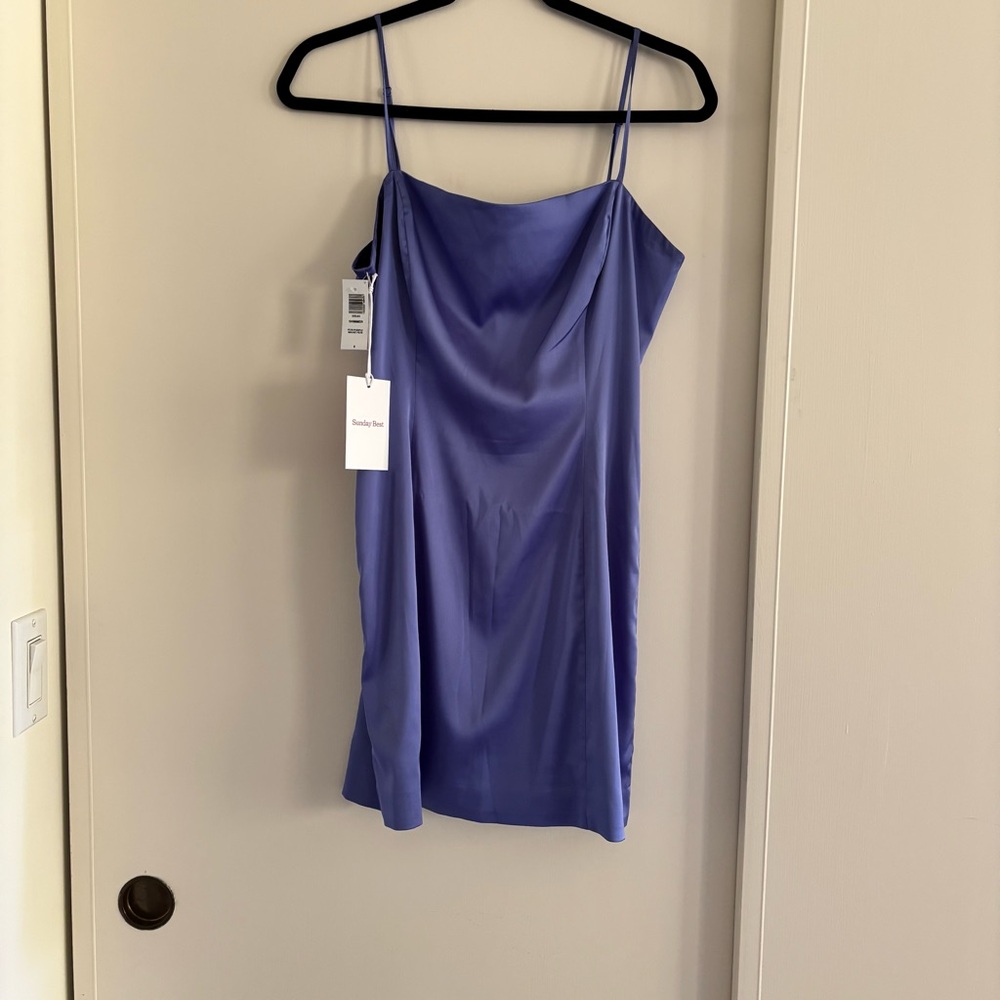 NWT Aritzia Sunday Best Shimmer Satin Dress in Peri Purple